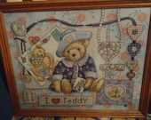 I LOVE TEDDY Framed Cross Stitch Free Shipping