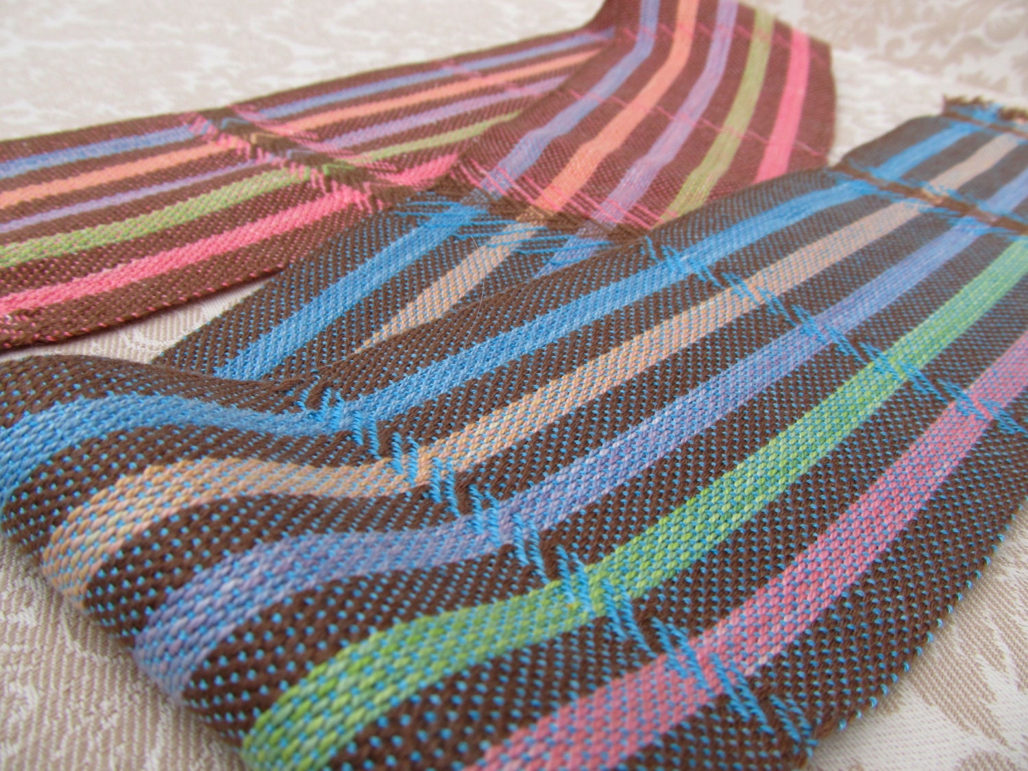 Brown and Multi Colored Stripes with Pink and Blue Baby or Me Handwoven Scarf