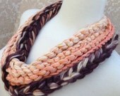 Shades of Peach with Eggplant Crocheted Yarn Necklace