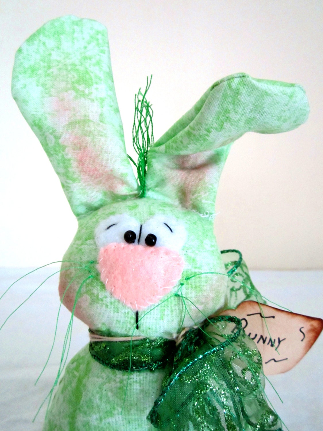 Primitive Green Bunny Rabbit Ornie/Shelf Sitter