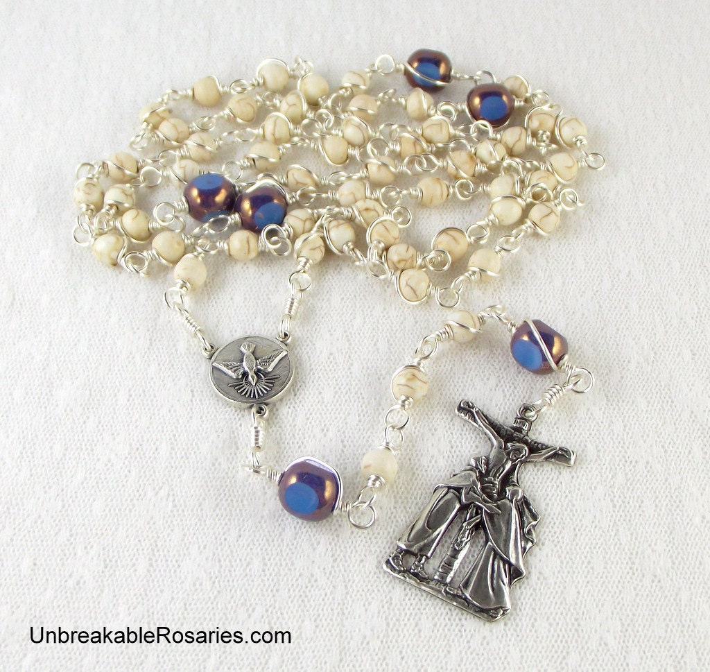 Holy Spirit Wire Wrapped Rosary Beads with St. John Crucifix by Unbreakable Rosaries