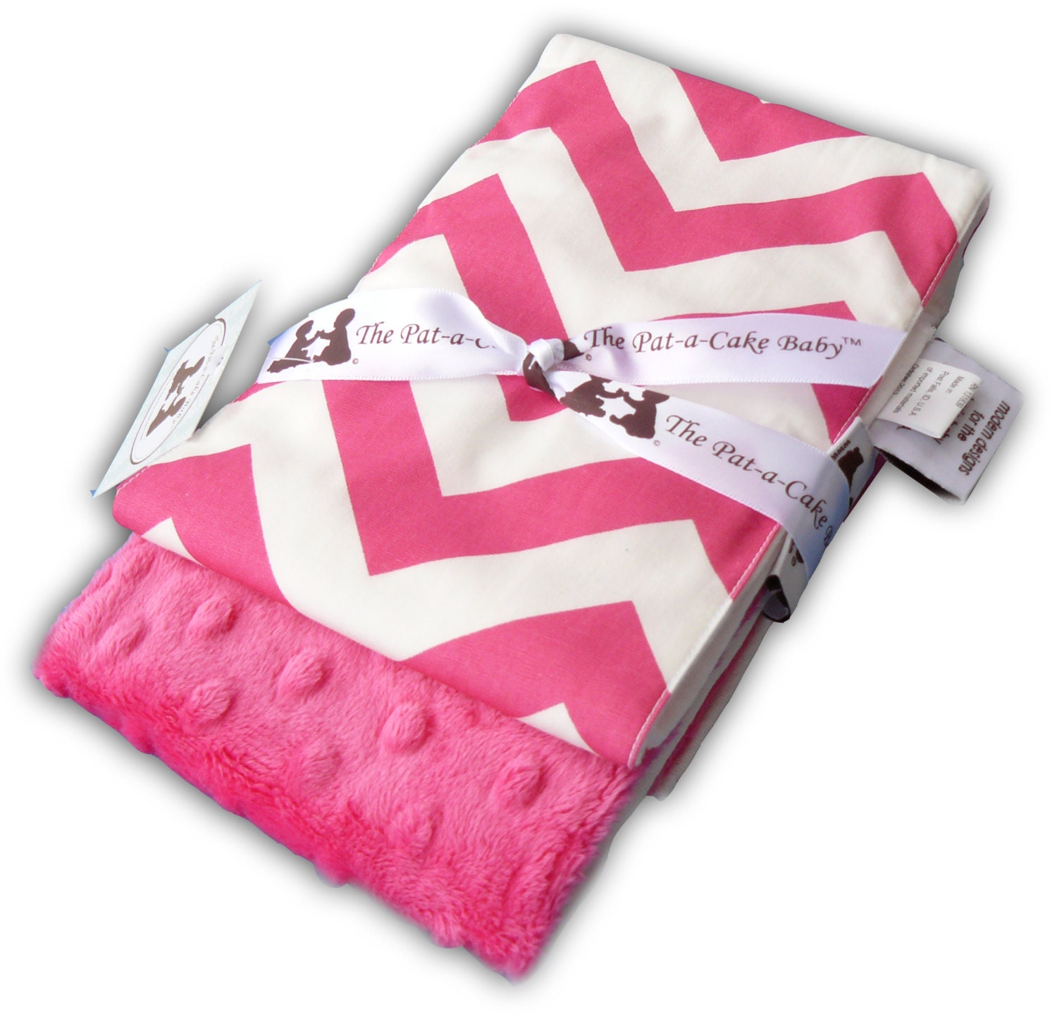 Trendy Burp Cloth Set of 2 -Candy Pink Chevron and Deluxe Minky Dots in Your Choice of: Gray, Aqua, Fuchsia, or White