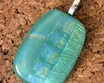 Mint Green  Dichroic Pendant, Fused Glass Jewelry, Dichroic Jewelry