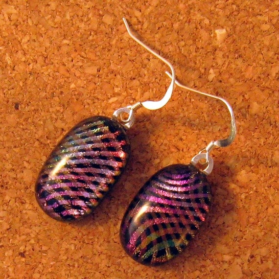 Fused Dichroic Glass Pendant and Earrings Rainbow Weave Fused Glass Jewelry