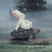 Whimsical Rabbit Greeting Card  THE RACE--  Set of 4 cards of 1 design