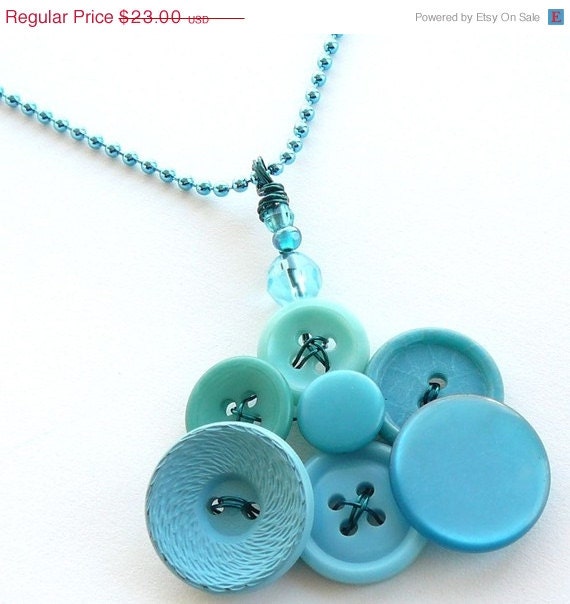 ON SALE Bright Jewelry - Robin's Egg Blue Vintage Button Pendant