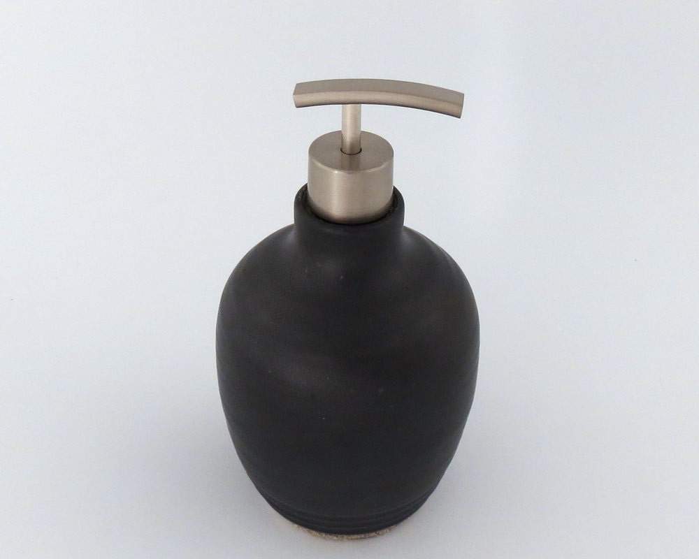 Soap / Lotion Dispenser- Large - 20 oz - Black / Handmade Wheel Thrown Pottery