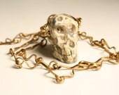 Ocean jasper Skull Necklace on Handmade Brass Chain