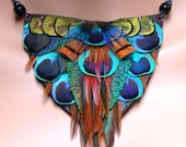 Earthy Peacock Mama Matching Feather Earrings and Feather Necklace Set - Ready to Ship