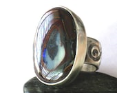 Oval Silver Opal Ring - Bulky Sterling Gemstone Ring - Statement Jewelry Ring - OOAK Ring