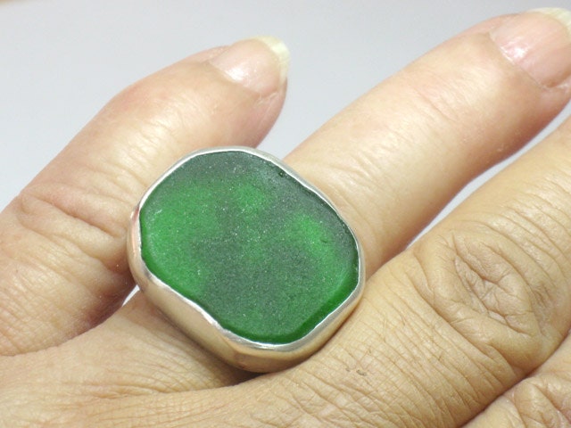 Bulky Silver Cocktail Ring - Bold ring - Statement Ring - Mediterranean Beach Glass -