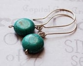 Turquoise Coin Sterling Silver earrings handmade designer jewelry