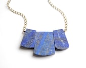 Natural Blue Lapis Stone Necklace - Antiqued Brass Chain