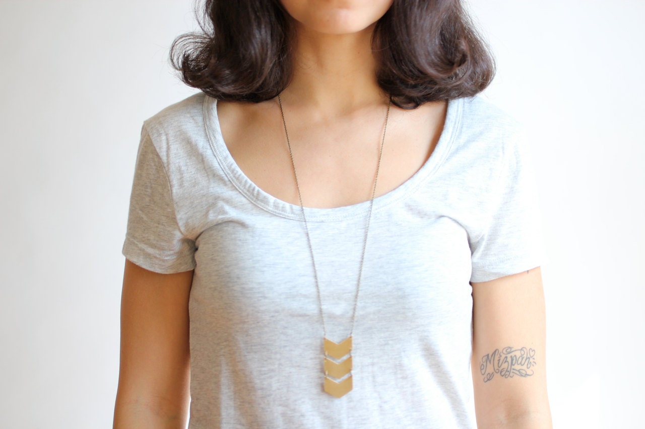 Geometric Gold Triple Chevron Brass Necklace