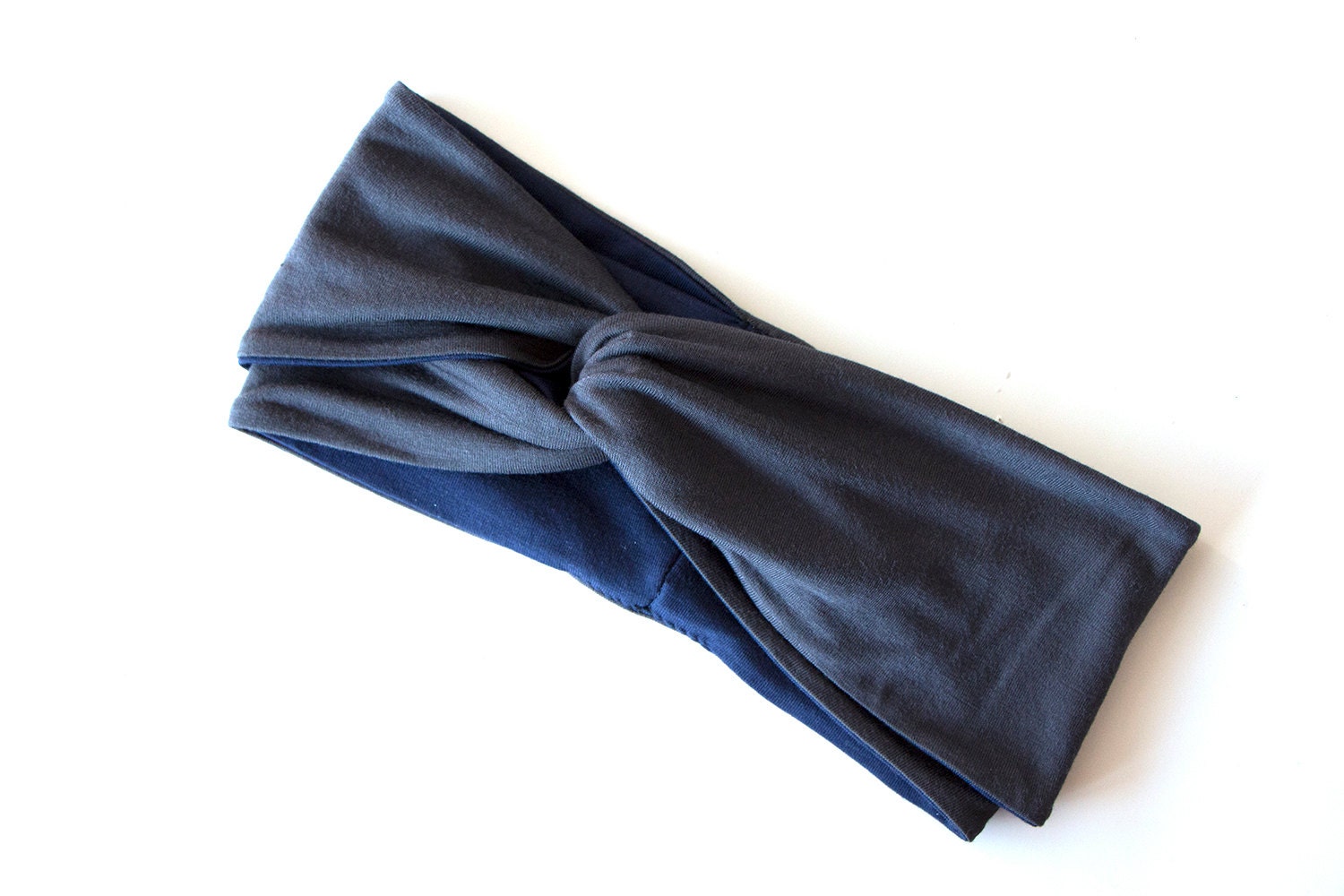 Reversible Turban Headband Grey and Midnight Blue