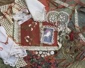 Vintage Multi, Mixed Media Kit ... Paprika & Green ... for fabric, textile journals, books, collage, crazy quilts, altered art, etc.