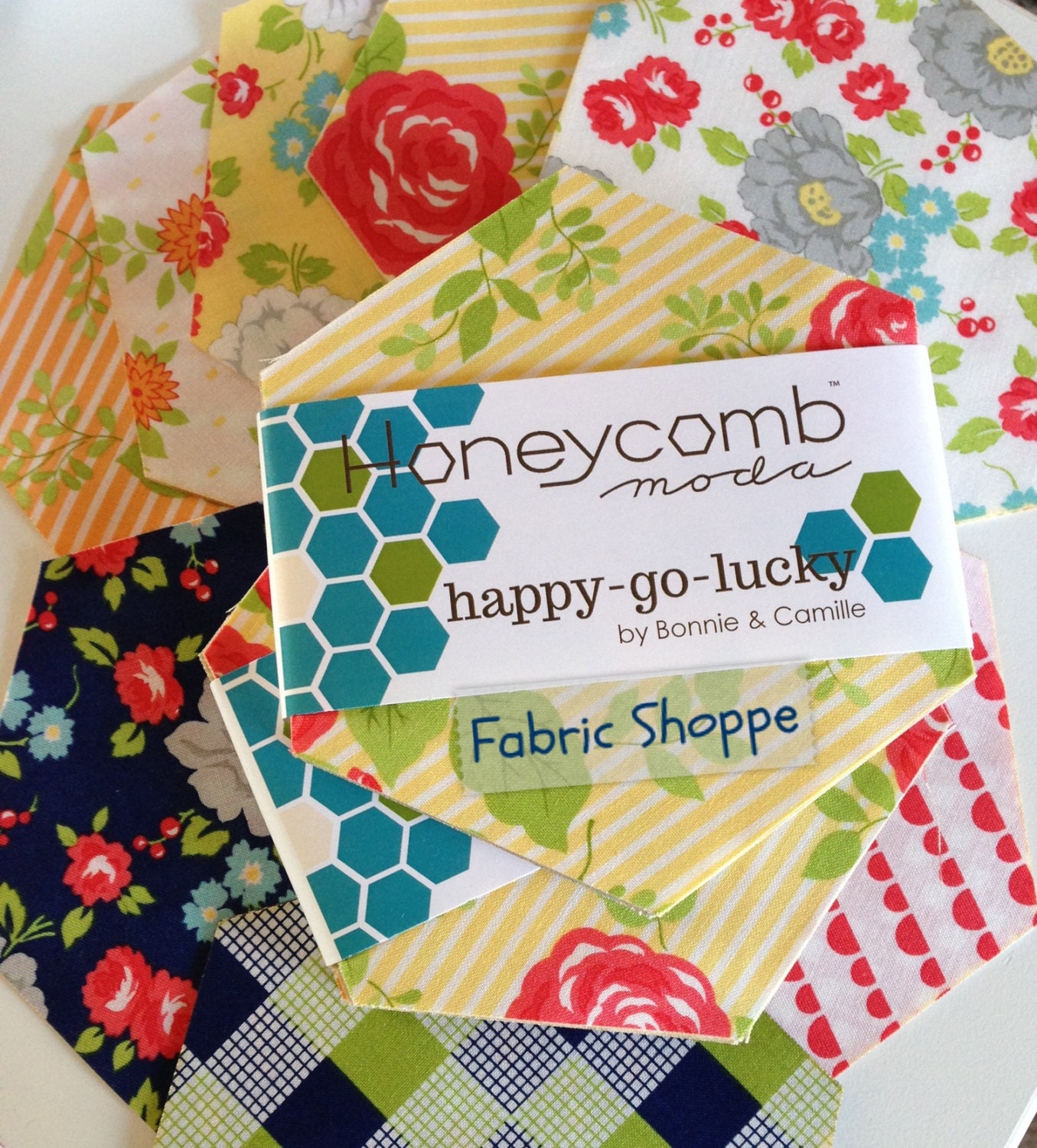 Happy Go Lucky Honeycomb Hexie Precut in Happy Go Lucky Fabrics by Bonnie and Camille for Moda Fabrics- 40- 6 inch hexies