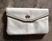 VINTAGE WHITE...great white clutch purse - Etienne Aigner classic vintage - leather supplies