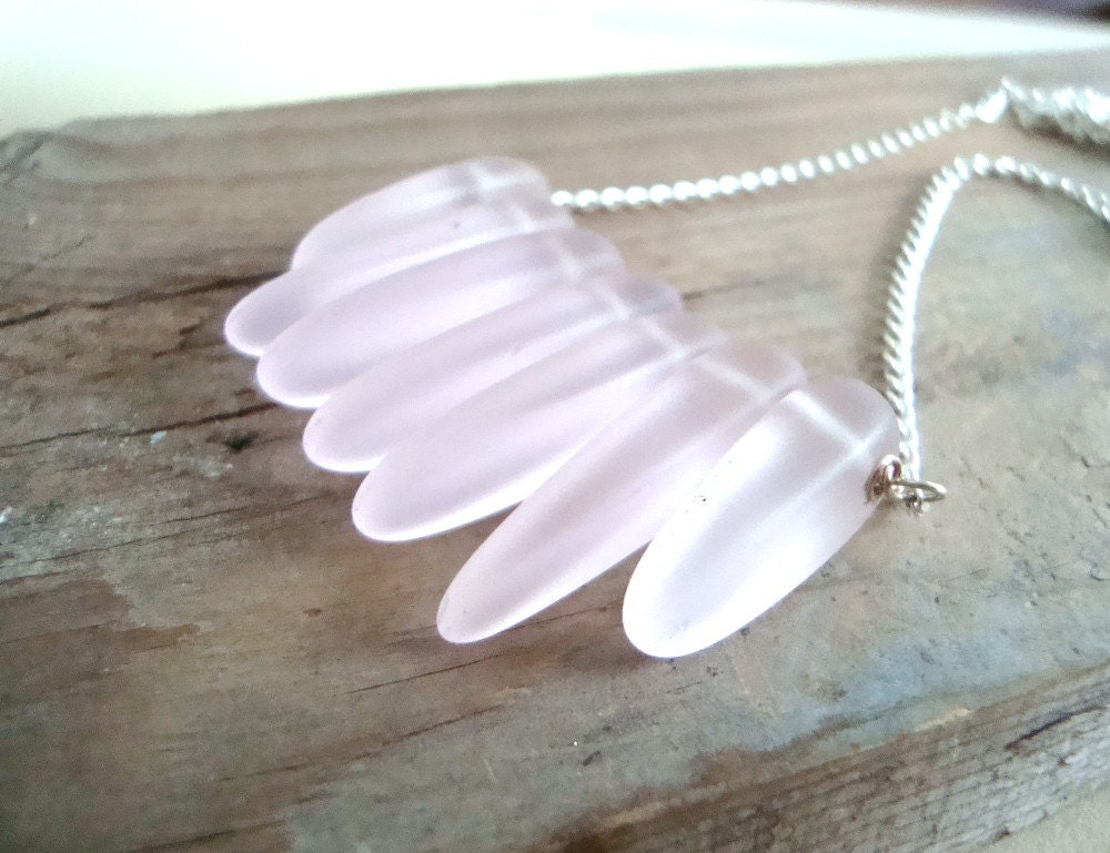 SALE Recycled Pink Glass Dagger Sterling Chain Necklace Spring Fashion - FuchsiaBloomStudio