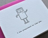 Letterpress "I was programmed to like you." Love Greeting Card with Envelope