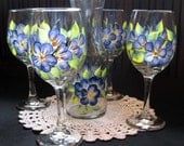 Blue Violets Painted Wine Decanter Set