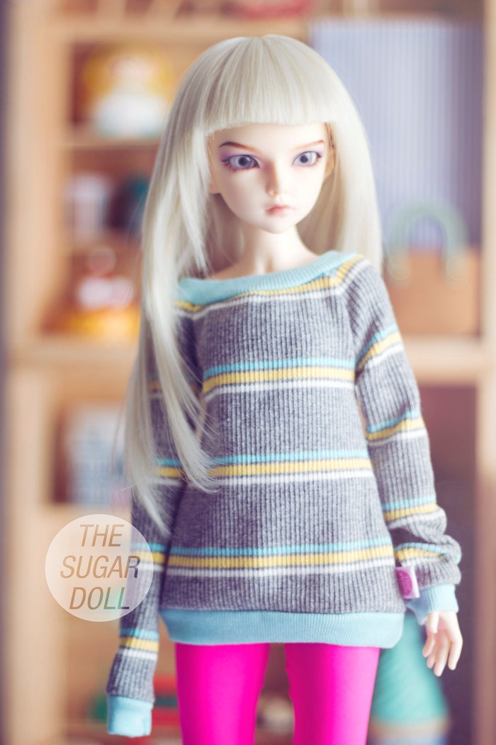Grey Blue and Yellow Stripes sweater for MSD size bjd dolls Unoa Minifee