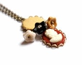Necklace with Woman Portrait Cameo in Brown and Yellow - Mustard Lady