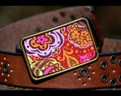 The Stephanie Belt - Flower Red and Pink Flower Buckle with Brown Leather Belt. Cyber Monday Etsy Special.