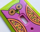 Colorful Polka Dot Mauve Owl Hand Painted Light Switch Plate