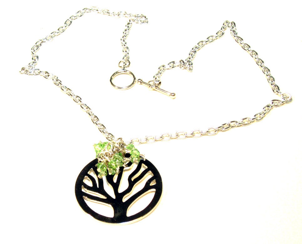 Tree of Life Necklace - Peridot Swarovski Crystals on Chain