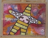 Original Star Of Laugh Painting Drawing on Handmade thick kraft Paper Upcycled Recycled