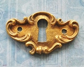 Brass Escutcheon Antique Keyhole Gold Guilded Key Plate Repurpose Furniture Hardware