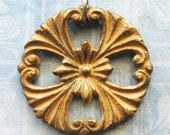 Antique Escutcheon Brass Filigree Floral Medallion Rosette DIY Repurposed Hardware Jewelry Pendant
