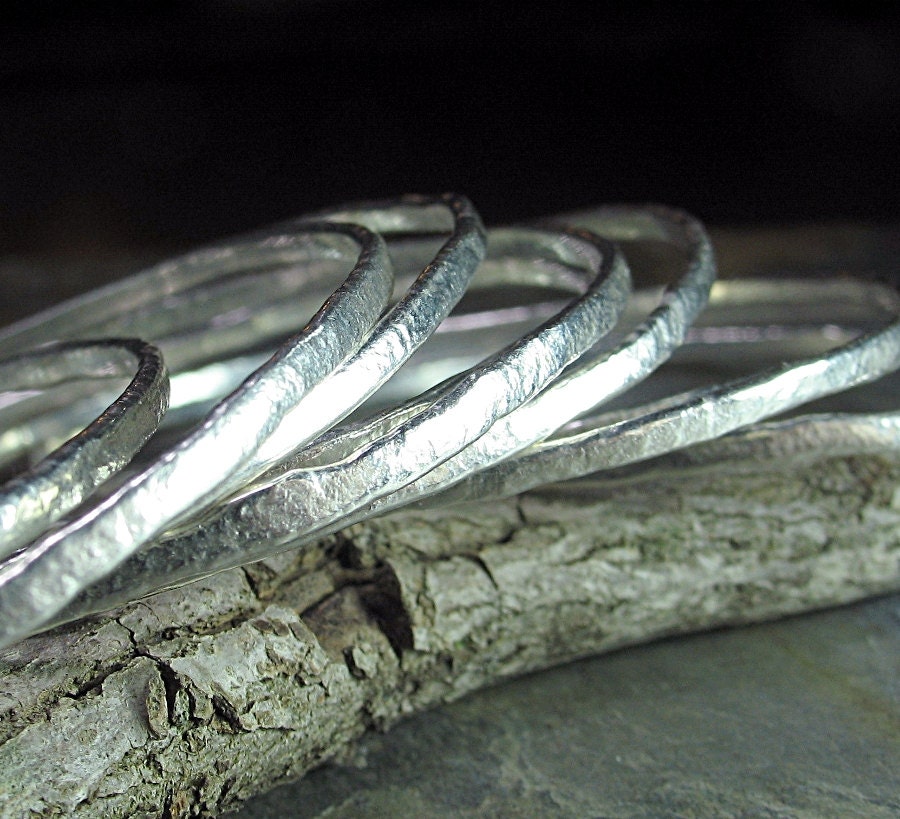 Stacking Bangle set of 3 in textured fine silver - Summerlight