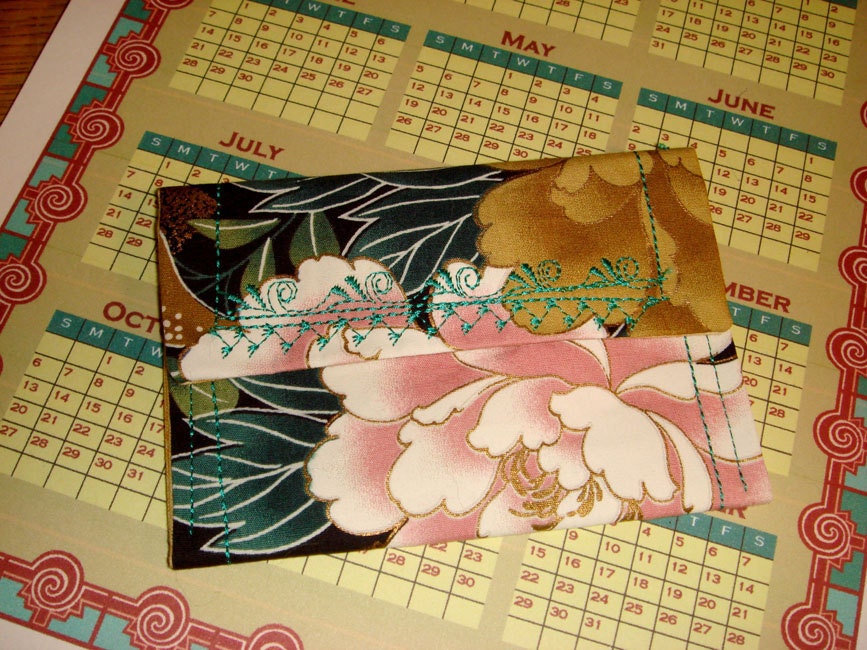Kona Bay Fabric with Garden Flowers - a small Pocket - for Cards and folded Money - number 80