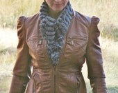 Ruffled Scarf  Hand Knitted - Stormy Weather Gray - Go From Summer to Winter