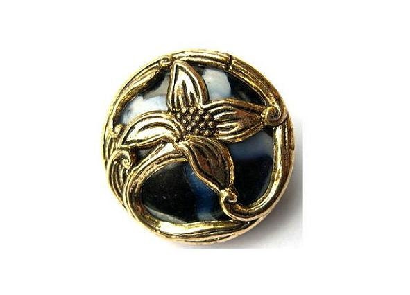 4 Vintage flowers buttons gold color flower Art Nouveau  style on black plastic 25mm