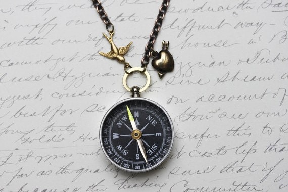 LOST LOVE Compass Necklace Working Compass Valentine Necklace Steampunk Jewelry Romantic Jewelry