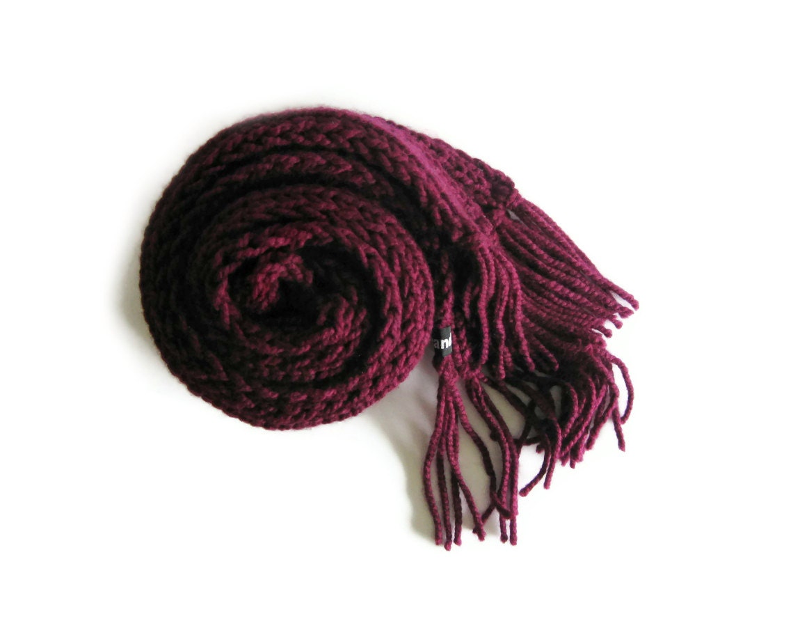 Long Scarf Knitted with Bordeaux Acrylic Wool