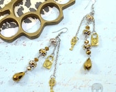 GOLDEN SWEETHEART - Lock and Key Dangle Charm Earrings
