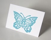 Blue Butterfly Linocut Blank Greeting Card