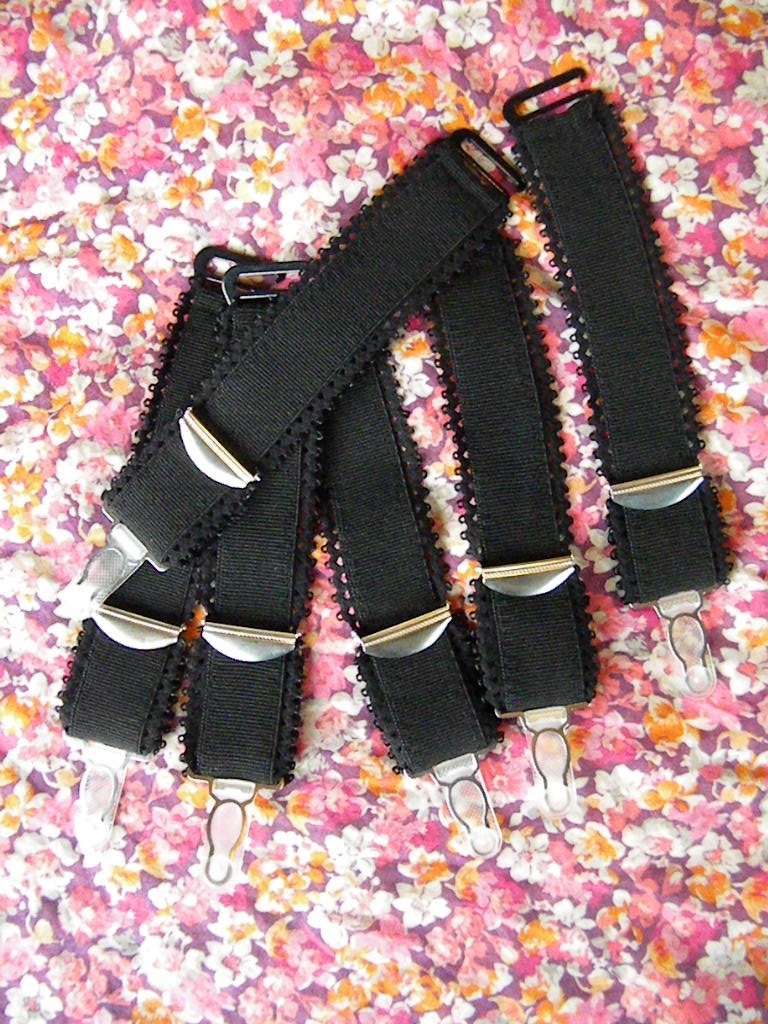 Three Pair Black Elastic Garters