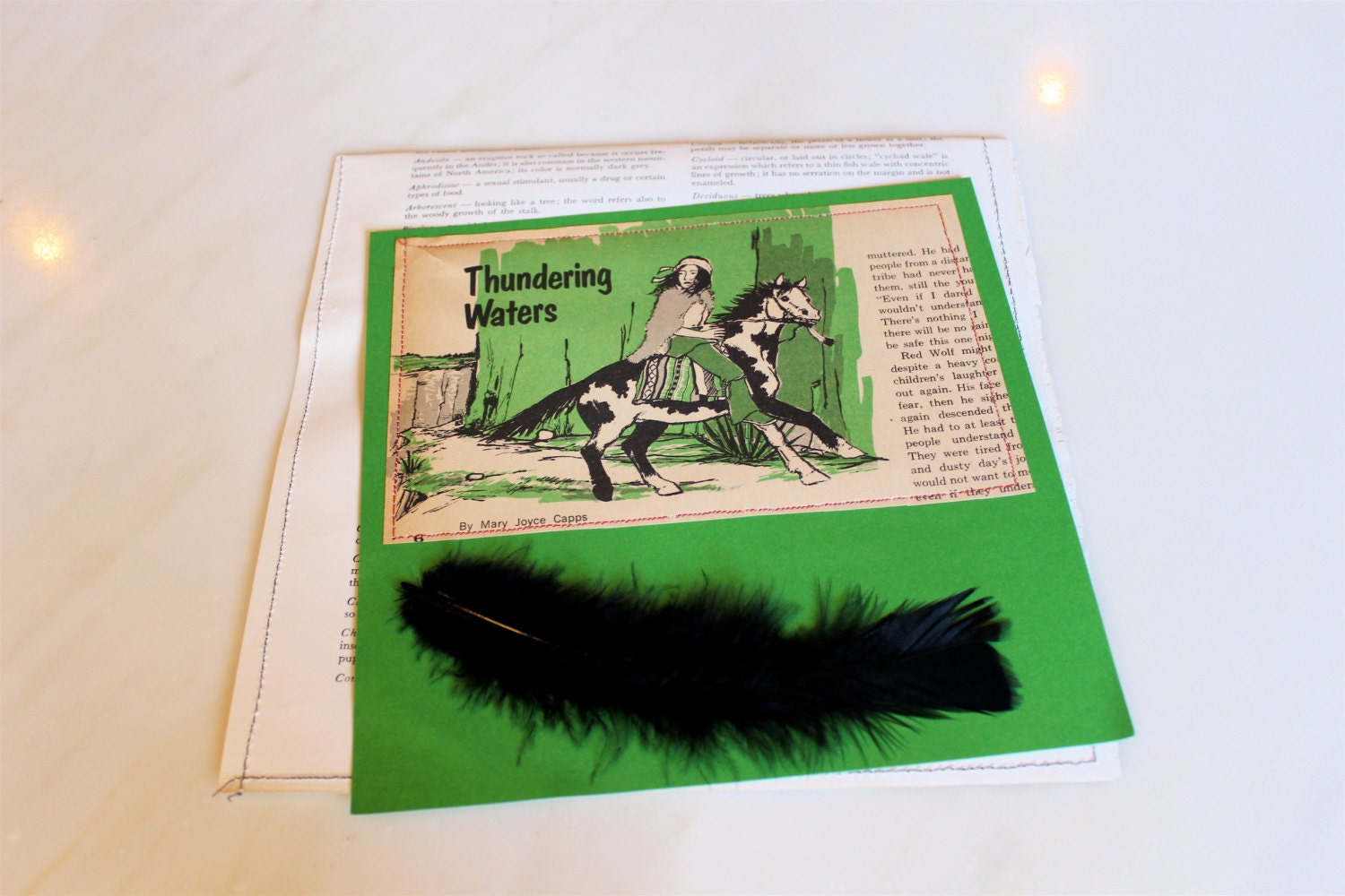 thundering waters - handmade card from vintage children's book