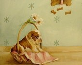 bulldog puppy painting original ooak canvas art Bull dog still life Baby Daisy dog art FREE usa shipping