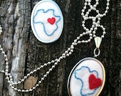 africa hand embroidered silver pendant with silver ball chain//customized heart placement//felt or embroidered heart Il_170x135