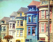San Francisco Photography - bright bold rainbow colors - travel photography yellow blue house home city photography 8x10 - "Colorful Houses"
