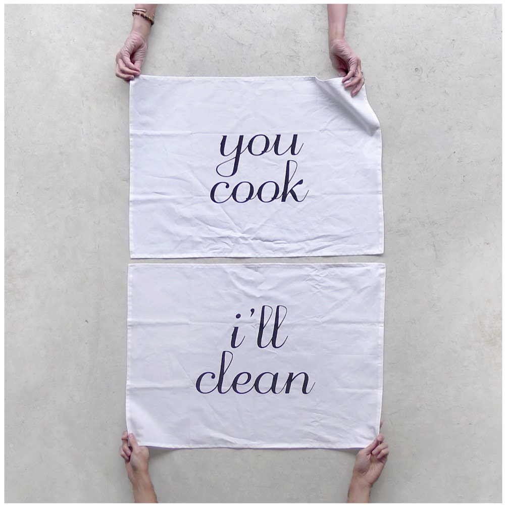 Tea(m) Towels - tea towel set of 2 - cook and clean - eco-friendly wedding gift / hostess gift - kitchen towels - spring cleaning