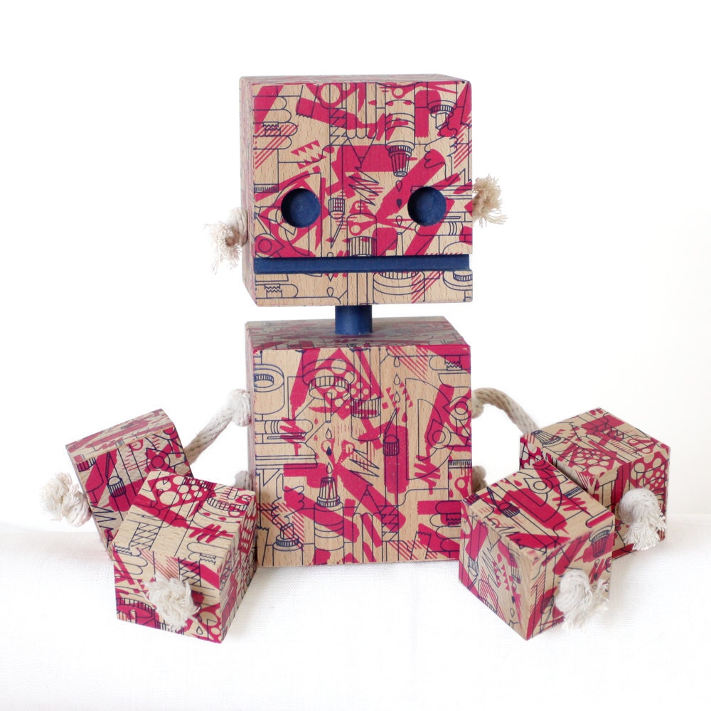 Graphic Camo Block Bot - Limited Edition Screen Printed Toy
