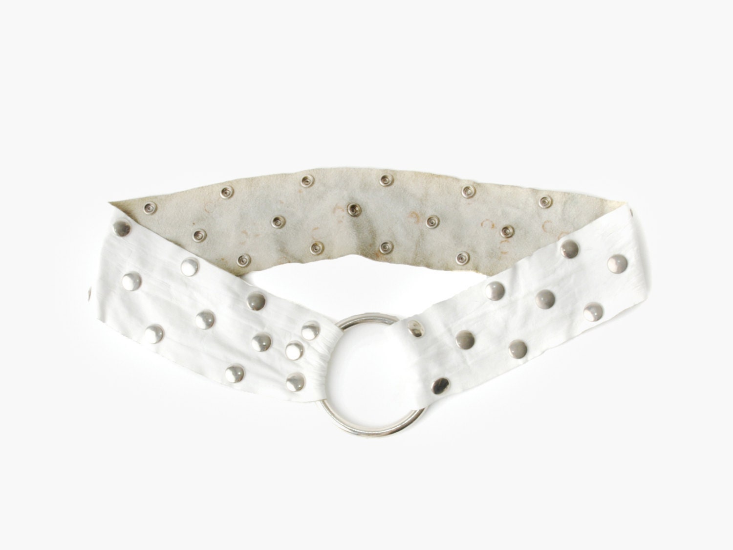 John Stavros White Leather Grommet Belt