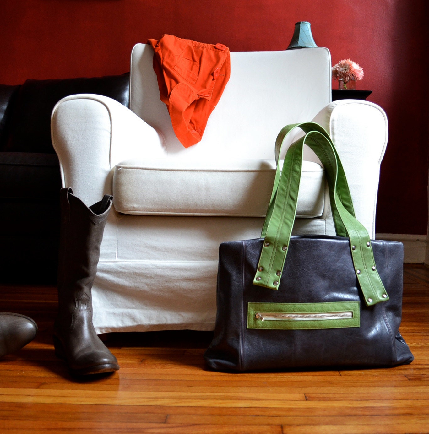 Leather Laptop Bag - The Grayson Travel Bag in Dark Slate Grey